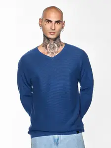 Snitch Men Pure Cotton Ribbed Pullover Sweater
