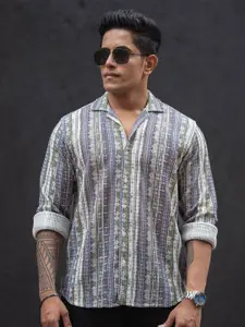 Powerlook Men Cuban Collar Abstract Printed Cotton Casual Shirt