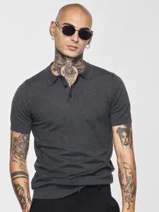 Snitch Men Solid Polo Collar  T-shirt