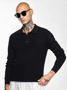 Snitch Men Self Design Polo Collar Cotton T-shirt