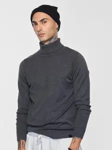 Snitch Men Charcoal Grey Plain Sweaters