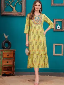 BAESD Women Ethnic Motifs Printed Tiered Drop-Waist Midi Dress