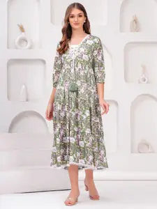 HIGHLIGHT FASHION EXPORT Women Floral Printed Fit & Flare Midi Dress