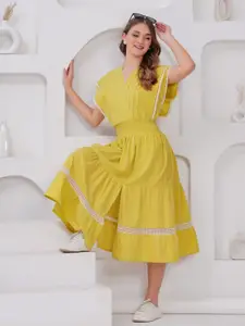 HIGHLIGHT FASHION EXPORT Women Cotton Fit & Flare Midi Dress