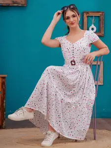 HIGHLIGHT FASHION EXPORT Women Polka Dots Printed Fit & Flare Midi Dress