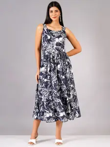 HIGHLIGHT FASHION EXPORT Women Printed Tiered Fit & Flare Midi Dress