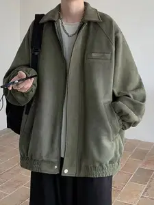 HERE&NOW Men Spread Collar Solid Casual Bomber Jacket