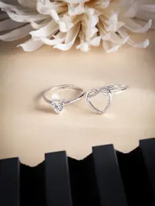 DIAVO Cubic Zirconia-Studded You Complete Me Heart Finger Ring