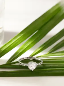 DIAVO Nova Rhodium Plated Cubic Zirconia Studded Finger Ring