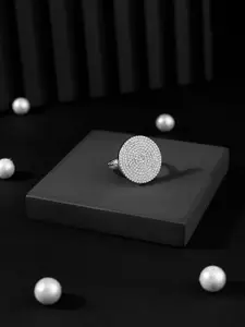 DIAVO Circle of Glamour Sterling Silver Rhodium-Plated CZ-Stone Studded Finger Ring