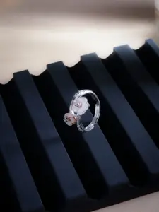 DIAVO Rhodium-Plated Cubic Zirconia Stone Studded Charming Duo Silver Finger Ring