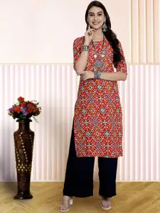 7Threads Ethnic Motifs Printed Round Neck Straight Kurta