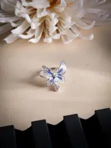 DIAVO Sterling Silver Rhodium-Plated CZ-Stone Studded Birdwing Butterfly Finger Ring