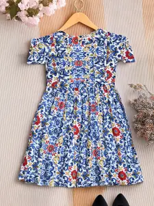 Bella Moda Girls Floral Printed Cotton Fit and Flare Dress