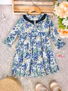 Bella Moda Girls Floral Printed Cotton Fit and Flare Dress