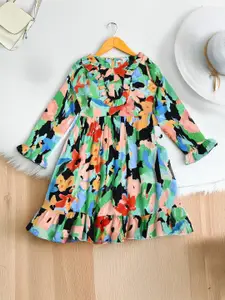 Bella Moda Girls Floral Printed Ruffles Tiered Cotton Fit and Flare Dress