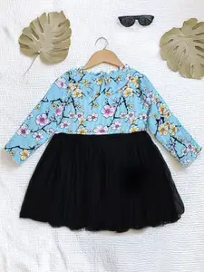 Bella Moda Girls Floral Printed Peter Pan Collar Cotton Fit and Flare Dress