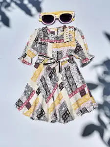 Bella Moda Girls Ethnic Motifs Printed Cotton Fit & Flare Dress
