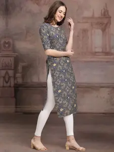 7Threads Ethnic Motifs Printed Round Neck Straight Kurta