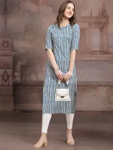 7Threads Chevron Printed Round Neck Straight Kurta