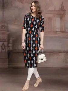 7Threads Ethnic Motifs Printed Round Neck Straight Kurta