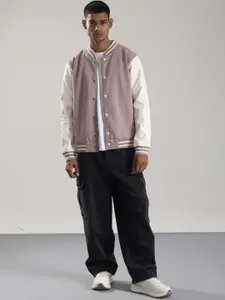 ONEWAY Men Stand Collar Colourblocked Cotton Casual Bomber Jacket