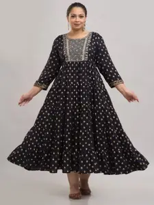 Fashion Zest Women Plusc Size Floral Printed Gathered  Gown  Dress