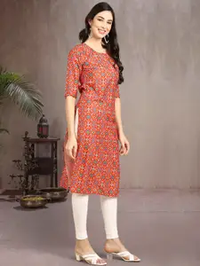 7Threads Ethnic Motifs Printed Round Neck Straight Kurta
