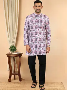 TATTVA Paisley Printed Mandarin Collar Cotton Straight Short Kurta