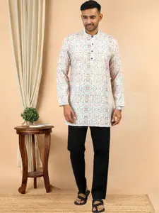 TATTVA Geometric Printed Mandarin Collar Cotton Straight Short Kurta