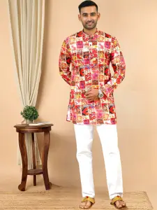TATTVA Ethnic Motifs Printed Mandarin Collar Cotton Straight Short Kurta