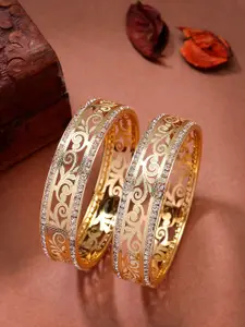 NVR Women Set of 2 Gold-Plated Cubic Zirconia Stone Studded Kada Bangles