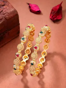 NVR Women Set of 2 Gold-Plated Artificial Stones Traditional Bangles
