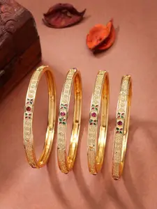 NVR Women Set of 4 Gold-Plated Artificial Stones Traditional Bangles