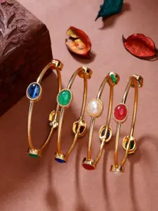 NVR Women Set of 4 Gold-Plated Artificial Stone Studded Bangles