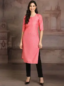 7Threads Ethnic Motifs Printed Round Neck Straight Kurta