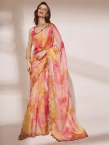 Kalista Tie and Dye Sequinned Organza Saree