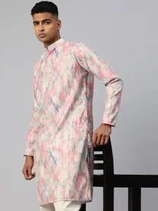 Majestic Man Floral Printed Mandarin Collar Straight Kurta