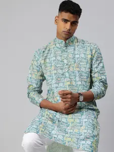 Majestic Man Ethnic Motifs Printed Mandarin Collar Straight Kurta