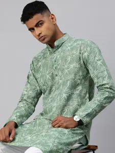 Majestic Man Floral Printed Mandarin Collar Pure Cotton Kurta