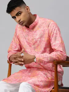 Majestic Man Ethnic Motifs Printed Mandarin Collar Straight Kurta