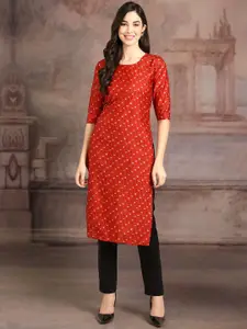 7Threads Ethnic Motifs Printed Round Neck Straight Kurta