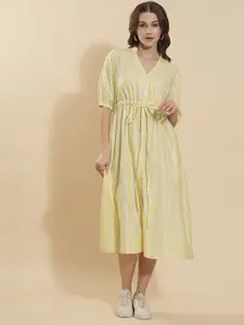 all about you Women Cotton Mandarin Collar Striped Fit & Flare Dress