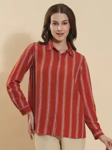 DressBerry Women Relaxed Fit Spread Collar Vertical Striped Casual Shirt