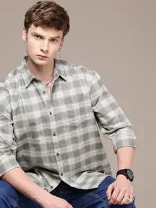 The Roadster Life Co. Pure Cotton Checked Drop-Shoulder Sleeves Relaxed Fit Casual Shirt