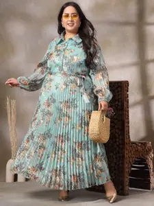 CURVE BY KASSUALLY Women Plus Size Floral Print Bishop Sleeve Fit & Flare Maxi Dress