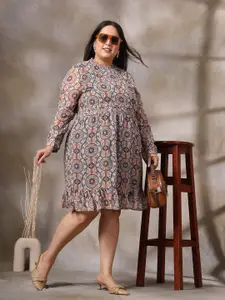 CURVE BY KASSUALLY Women Plus Size Ethnic Motifs Printed  Fit & Flare Dress