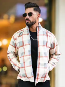 Maniac Men Mock Collar Checked Cotton Casual Tailored Jacket