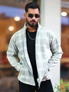 Maniac Men Mock Collar Checked Cotton Casual Tailored Jacket