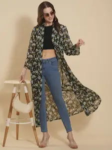 all about you Black Floral Printed Open Front Longline Shrug